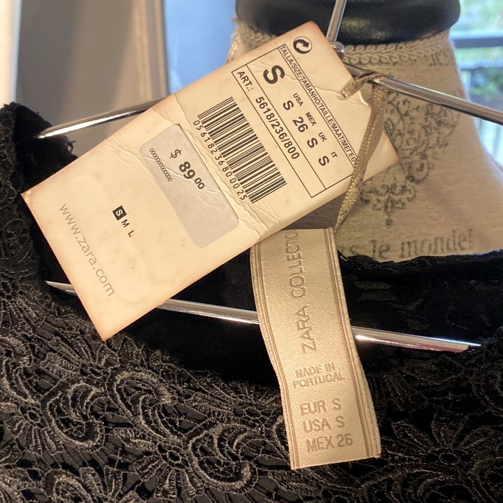 Zara Collection black lace shortsleeve dress cocktail wedding dressy NWT Small​​ - Picture 3 of 15
